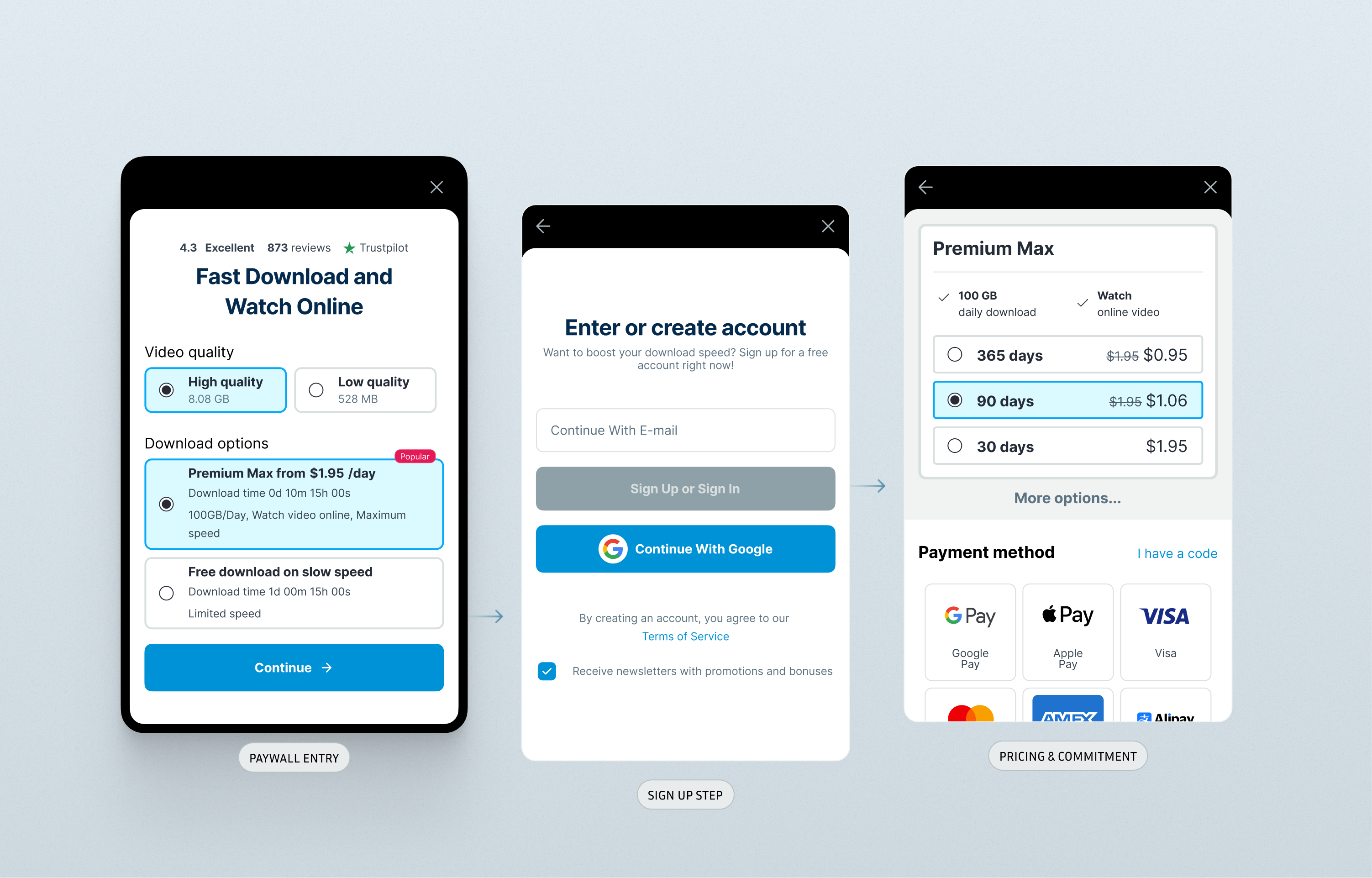 Mobile download flow — key screen 1